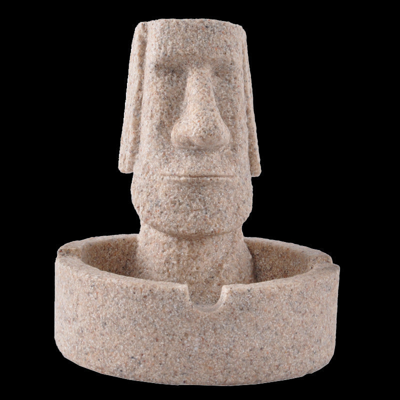 Domestic Ornaments Stone Portrait Crafts Gifts Easter Moai Figure in Stone Sandstone Ashtray