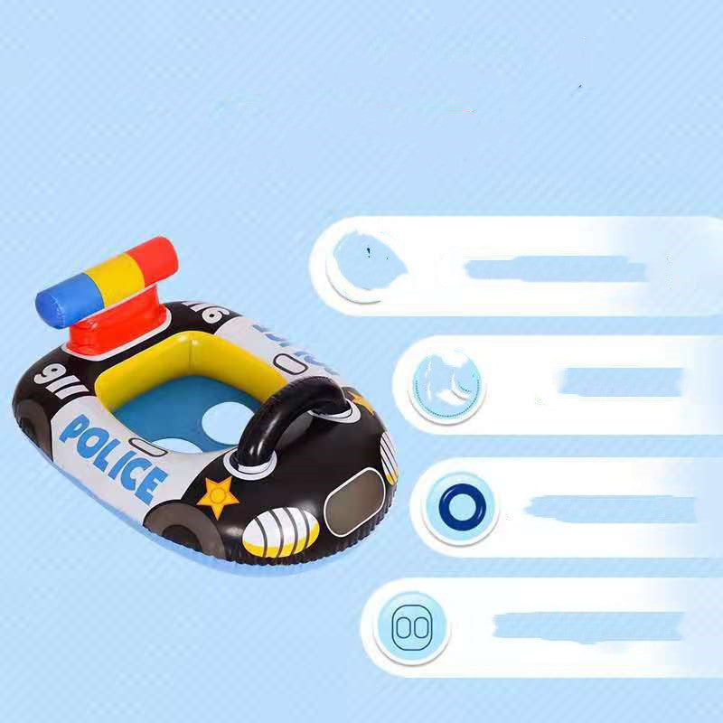 Children's New PVC Inflatable Police Car Swimming Ring - Fun & Safe Pool Float