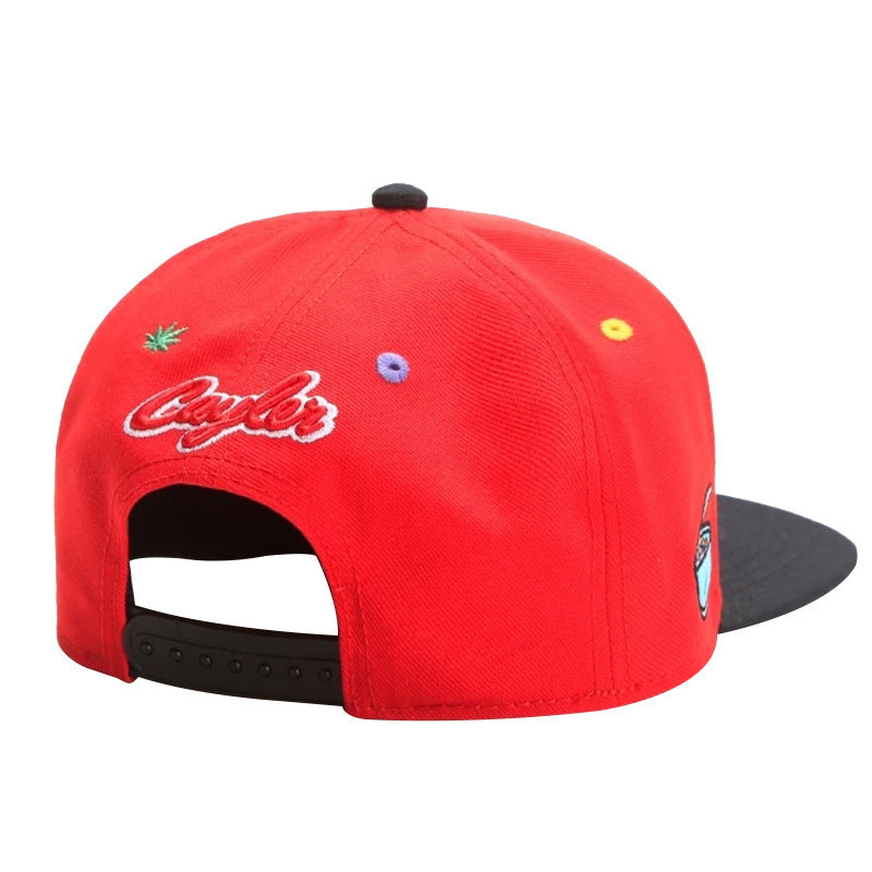 Red Snapback Cap with "GOOD MOODS" & Hand Gesture Embroidery