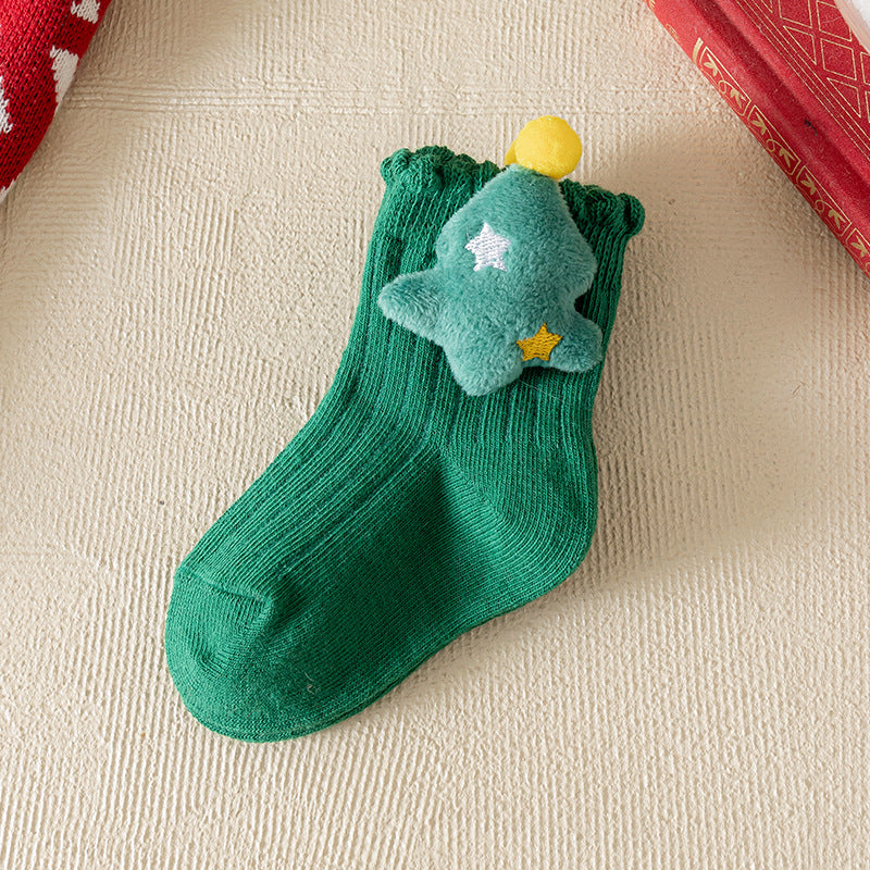 Children's Christmas Red Cartoon Cute Baby New Year Socks
