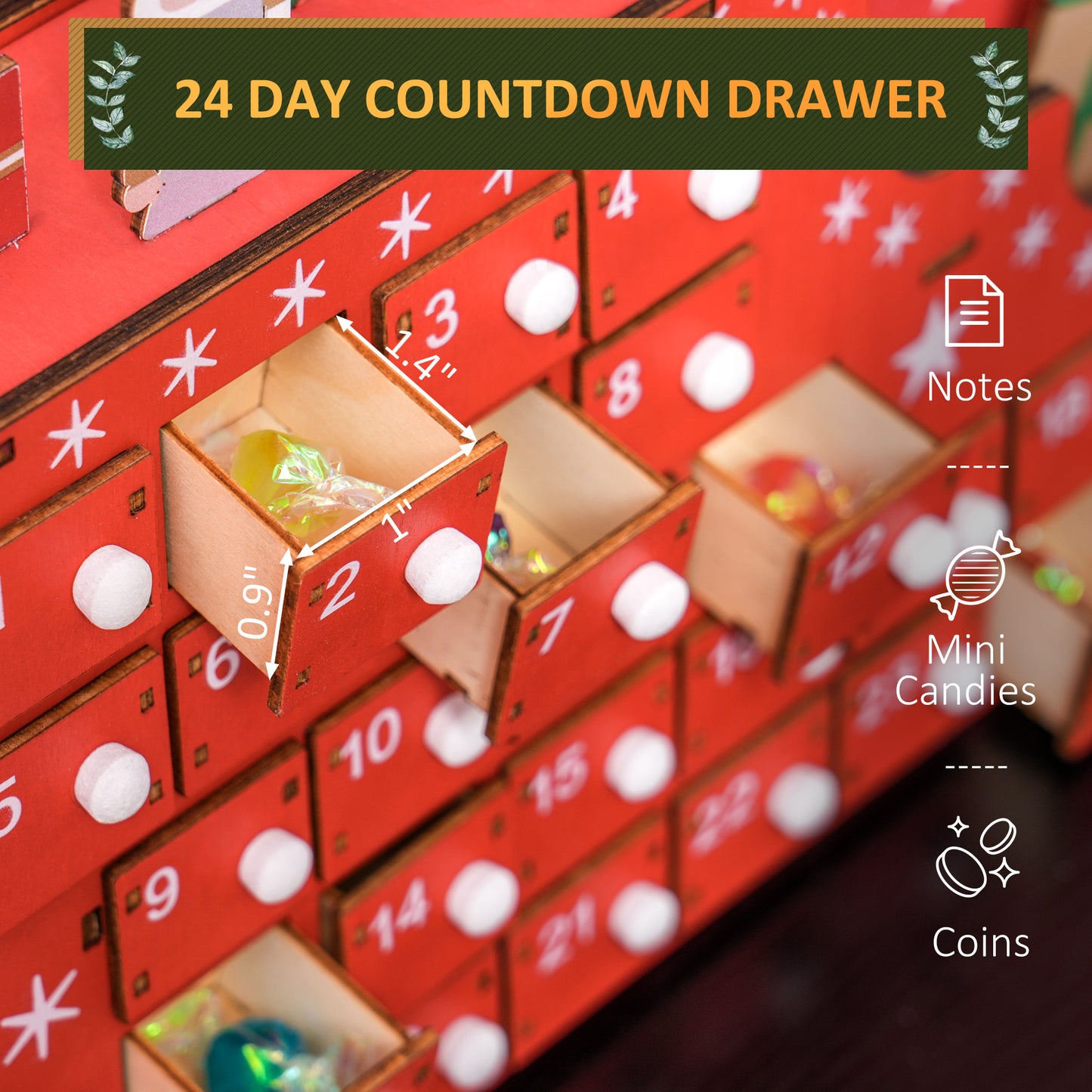 Christmas Advent Calendar with 24 Countdown Drawers