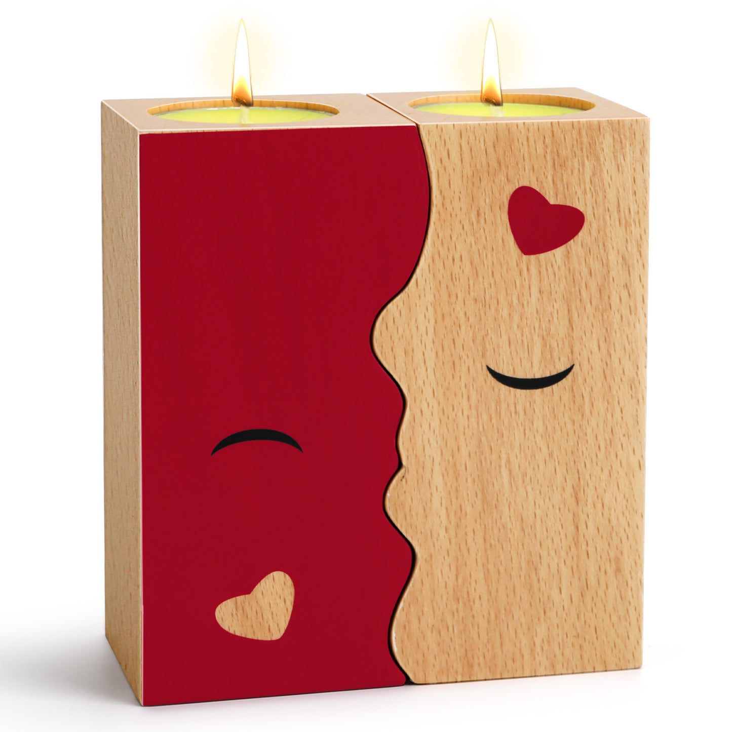 Kissing Couple Wooden Candle Holders - Romantic Gift Set