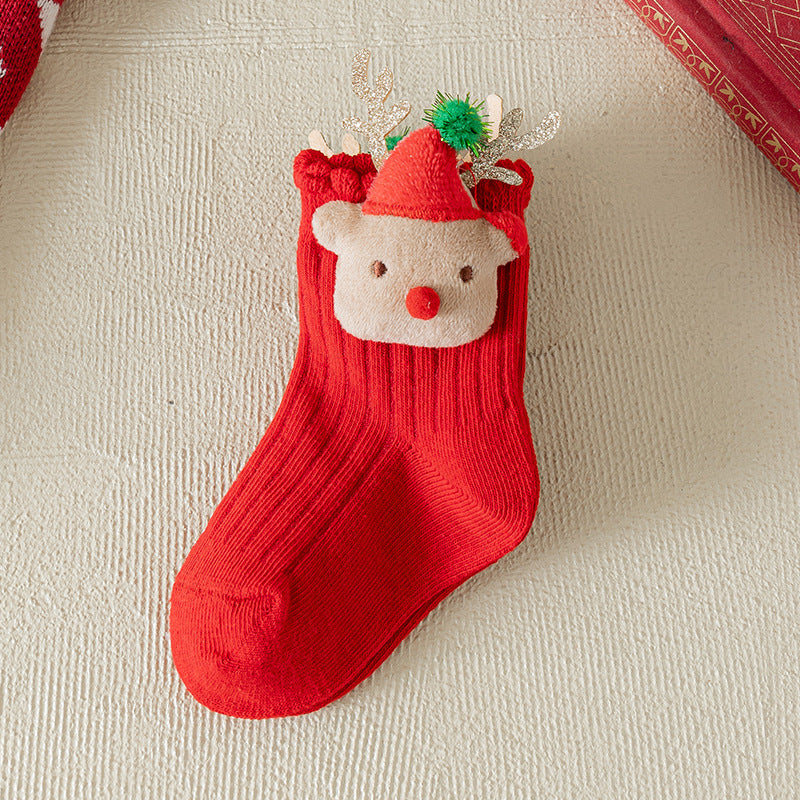 Children's Christmas Red Cartoon Cute Baby New Year Socks