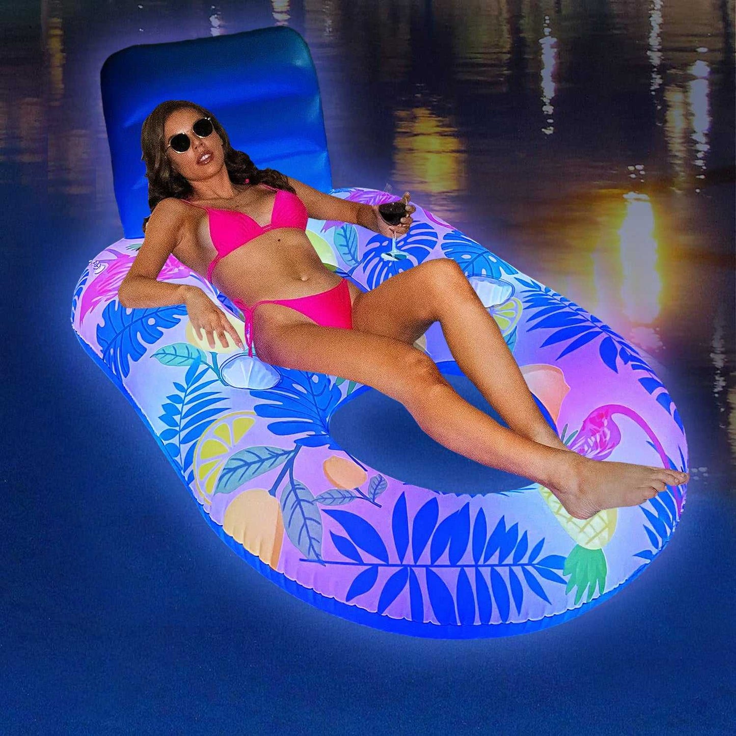 Inflatable Water Luminous Floating Bed Swimming Pool Backrest Recliner Seat Ring Floating With Light