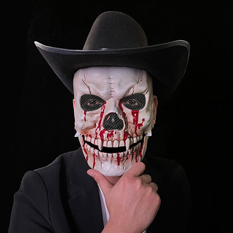 Skull jaw mask — bone black version, front view