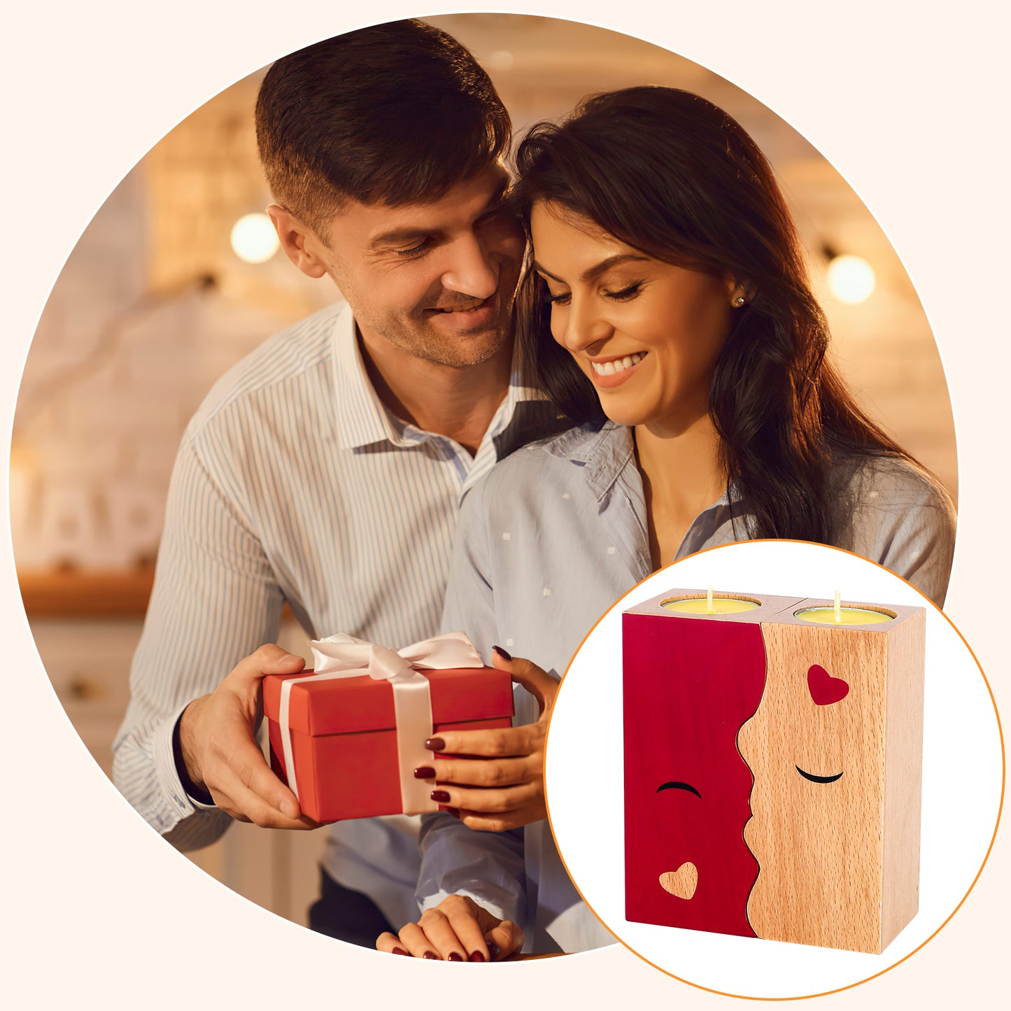 Kissing Couple Wooden Candle Holders - Romantic Gift Set