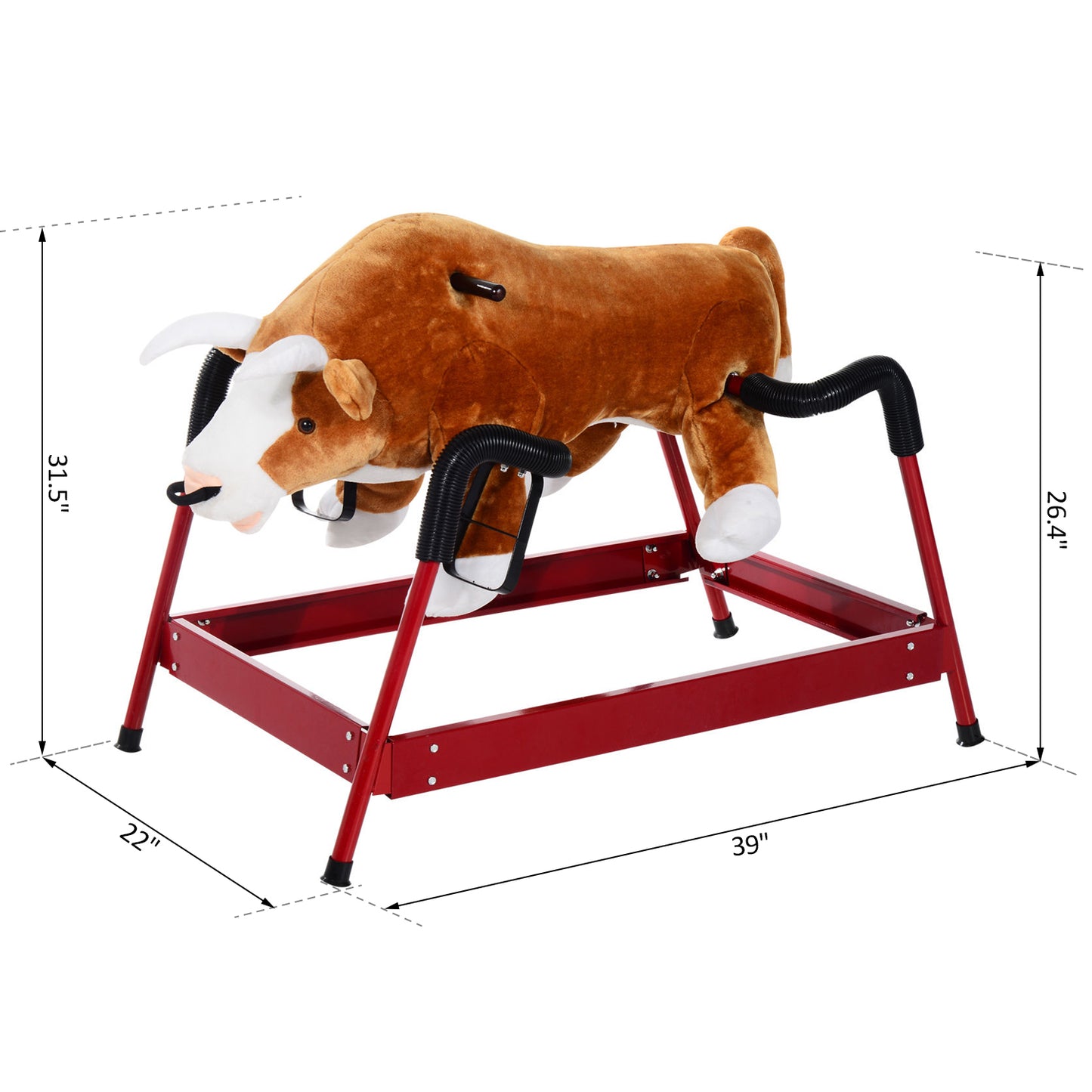 Plush bull ride-on toy - close-up of soft fabric texture and huggable horn handles