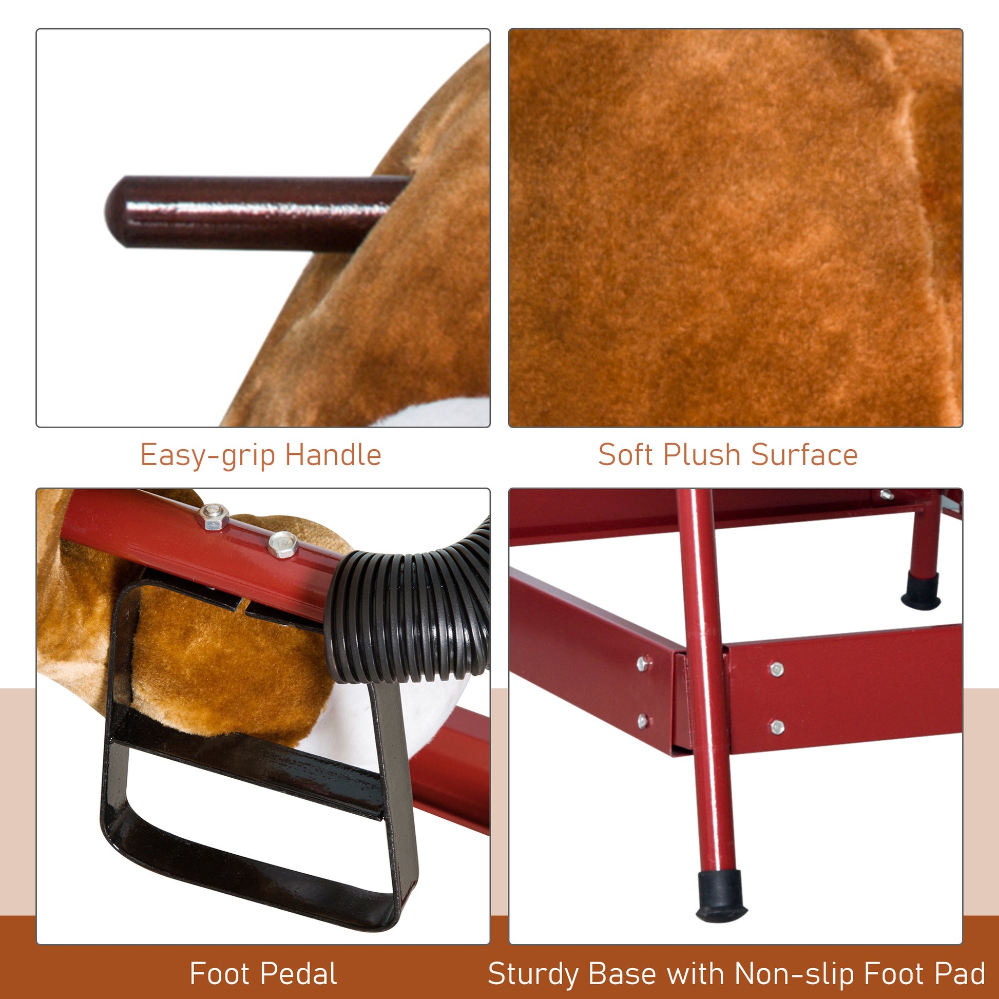 Spring bull ride-on toy - overhead angle showing full plush seat and riding surface
