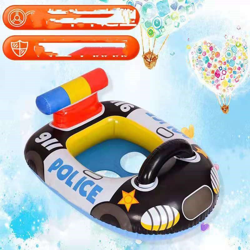 Children's New PVC Inflatable Police Car Swimming Ring - Fun & Safe Pool Float