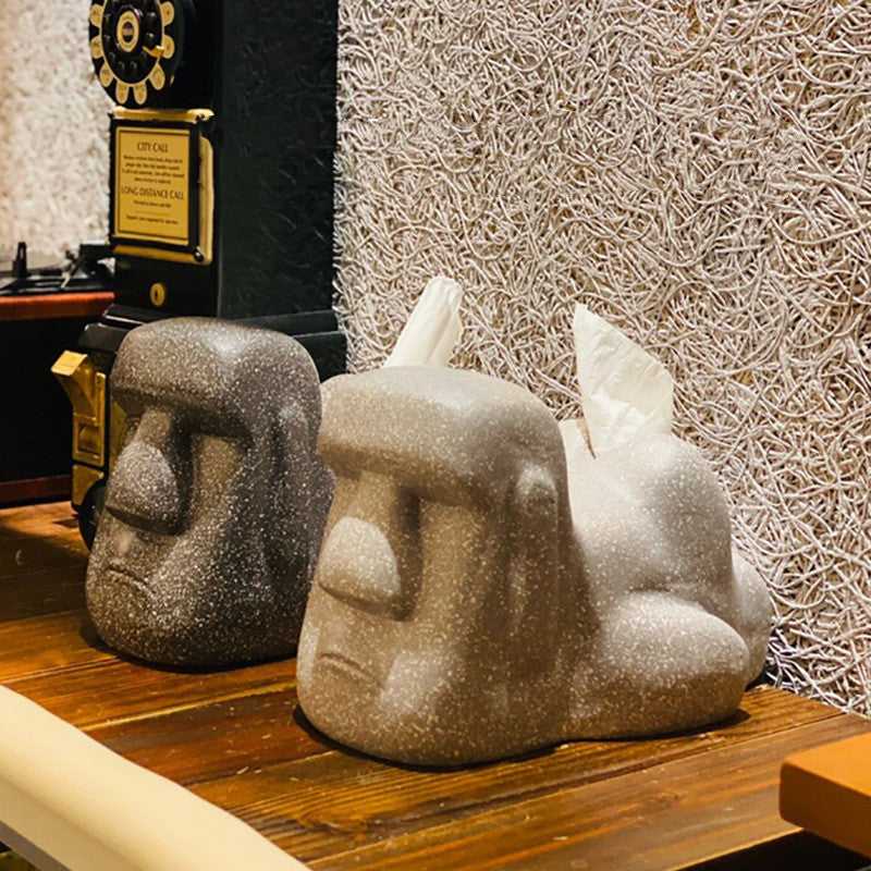 Moai Stone Statue Retro Tissue Box - Night Light Ornament for Exotic Home Decor