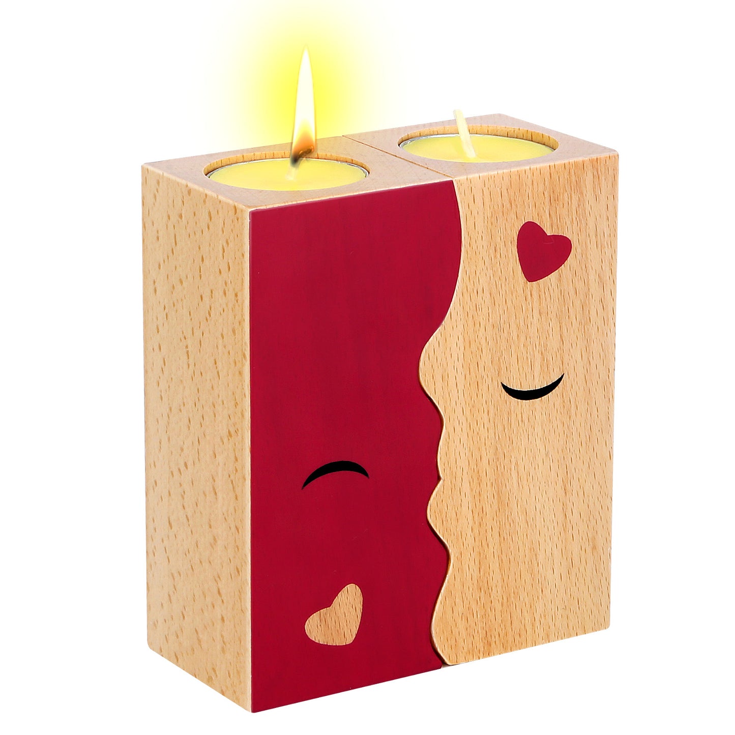 Kissing Couple Wooden Candle Holders - Romantic Gift Set